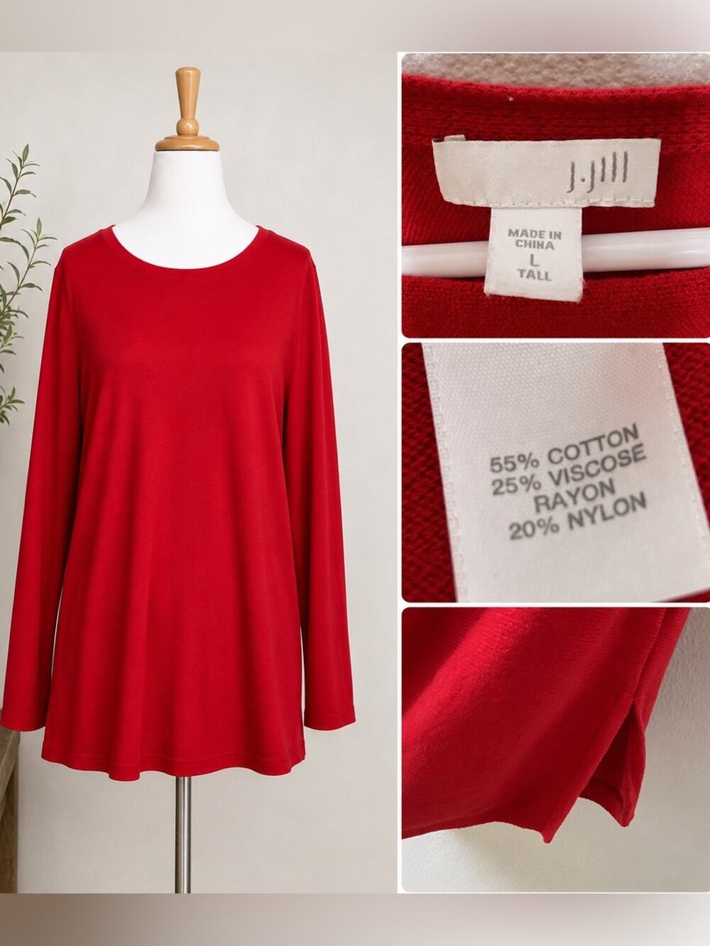 J. Jill Size LT L Tall Red Tunic Top Light Sweater Long Sleeve Shirt Cotton Rayo